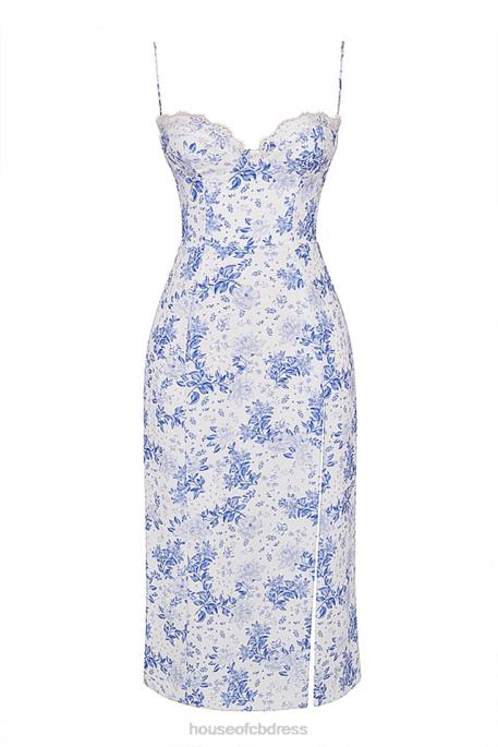House of CB Charlotte Blue Print Corset Midi Dress Clothing 4H6N268