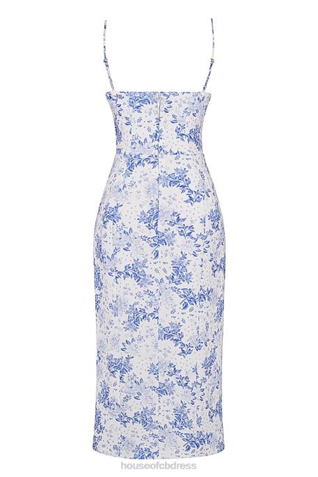 House of CB Charlotte Blue Print Corset Midi Dress Clothing 4H6N268