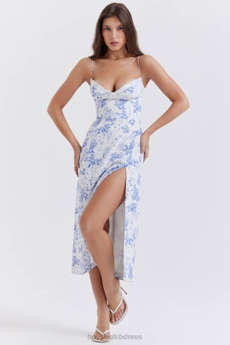 House of CB Charlotte Blue Print Corset Midi Dress Clothing 4H6N268