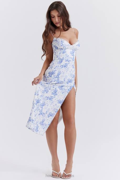 House of CB Charlotte Blue Print Corset Midi Dress Clothing 4H6N268