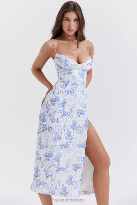 House of CB Charlotte Blue Print Corset Midi Dress Clothing 4H6N268