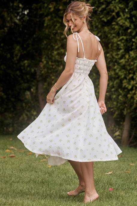 House of CB Christabel Ivory Floral Shirred Midi Dress Clothing 4H6N555