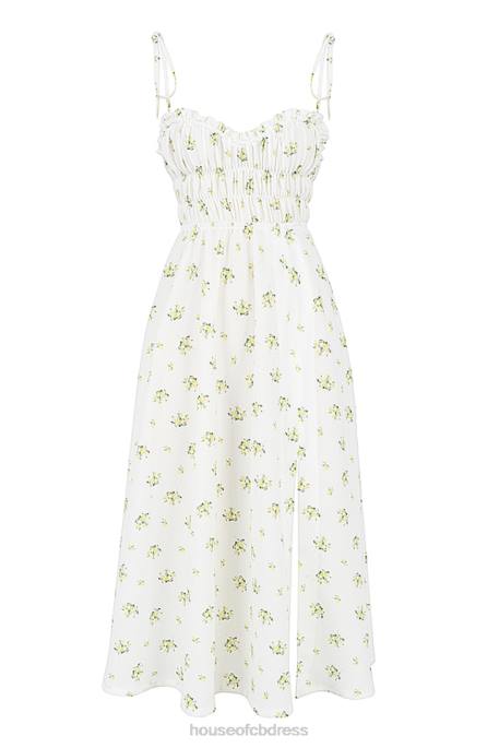 House of CB Christabel Ivory Floral Shirred Midi Dress Clothing 4H6N555