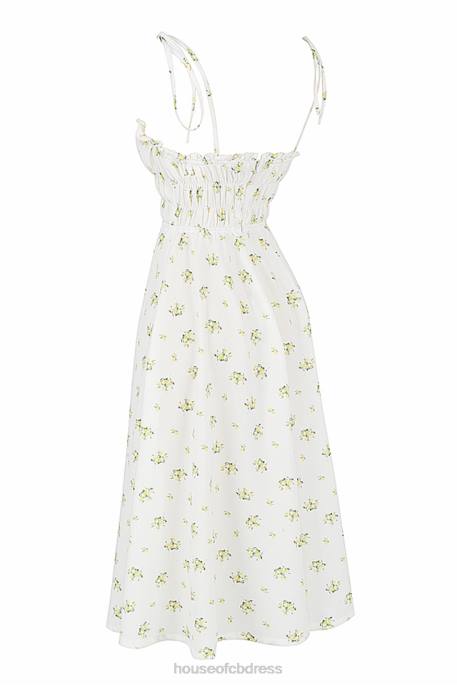 House of CB Christabel Ivory Floral Shirred Midi Dress Clothing 4H6N555