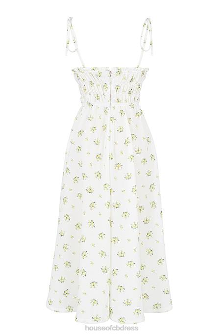 House of CB Christabel Ivory Floral Shirred Midi Dress Clothing 4H6N555