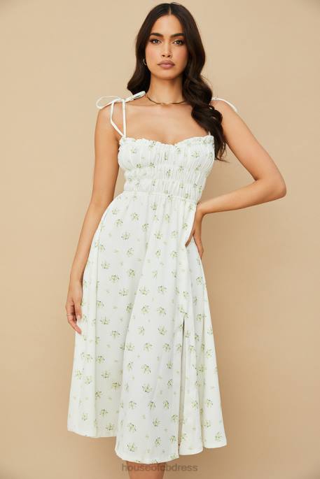 House of CB Christabel Ivory Floral Shirred Midi Dress Clothing 4H6N555