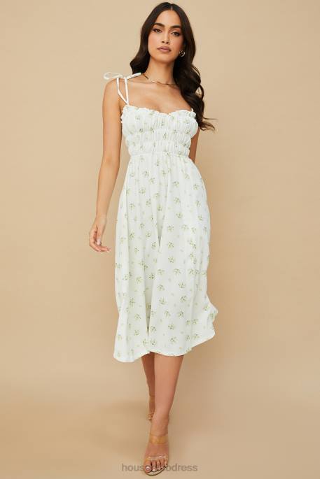 House of CB Christabel Ivory Floral Shirred Midi Dress Clothing 4H6N555