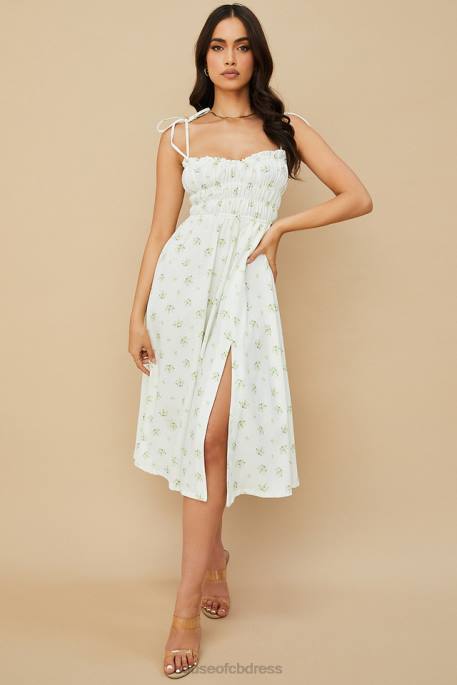 House of CB Christabel Ivory Floral Shirred Midi Dress Clothing 4H6N555