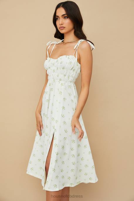 House of CB Christabel Ivory Floral Shirred Midi Dress Clothing 4H6N555