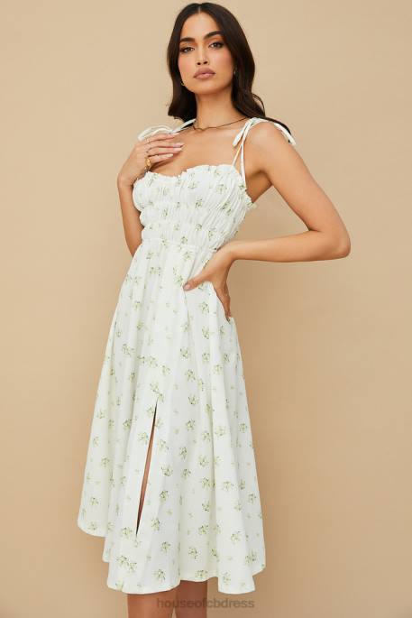 House of CB Christabel Ivory Floral Shirred Midi Dress Clothing 4H6N555