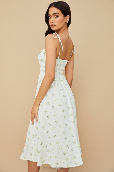 House of CB Christabel Ivory Floral Shirred Midi Dress Clothing 4H6N555