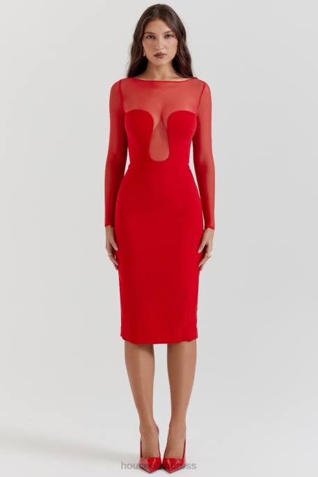 House of CB Darcy Scarlet Plunge Midi Dress Clothing 4H6N109