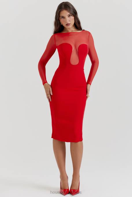 House of CB Darcy Scarlet Plunge Midi Dress Clothing 4H6N109