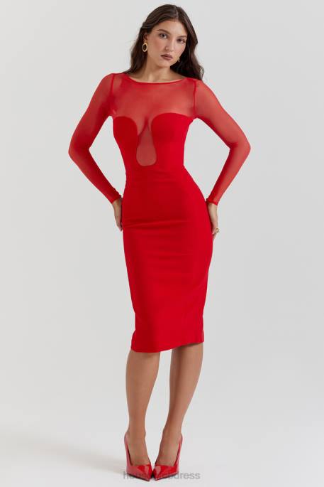 House of CB Darcy Scarlet Plunge Midi Dress Clothing 4H6N109