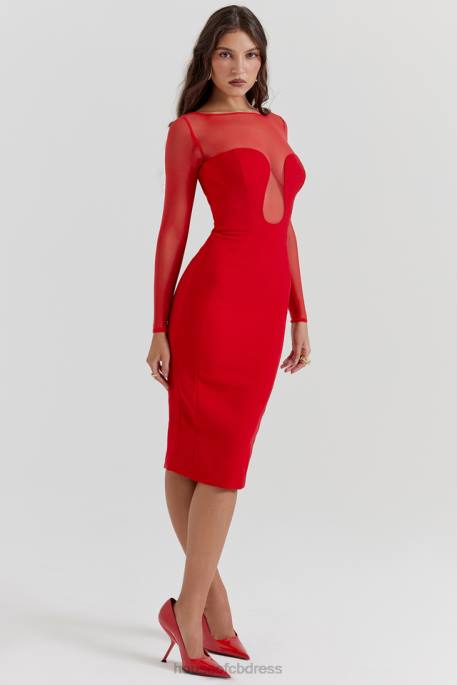 House of CB Darcy Scarlet Plunge Midi Dress Clothing 4H6N109