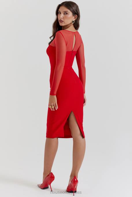 House of CB Darcy Scarlet Plunge Midi Dress Clothing 4H6N109