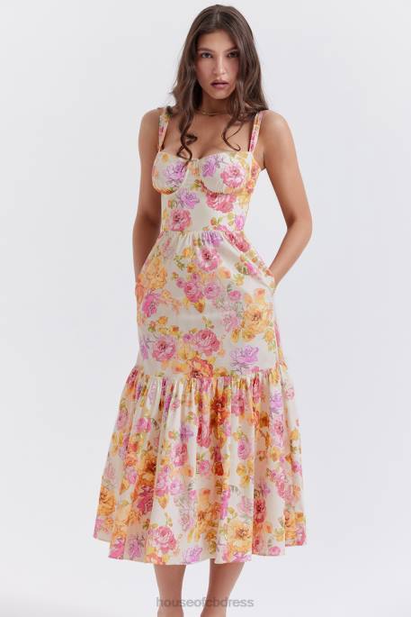 House of CB Elia Ivory Floral Midi Sundress Clothing 4H6N257