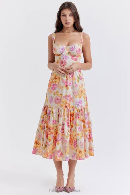 House of CB Elia Ivory Floral Midi Sundress Clothing 4H6N257