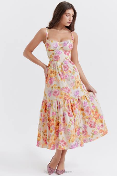 House of CB Elia Ivory Floral Midi Sundress Clothing 4H6N257