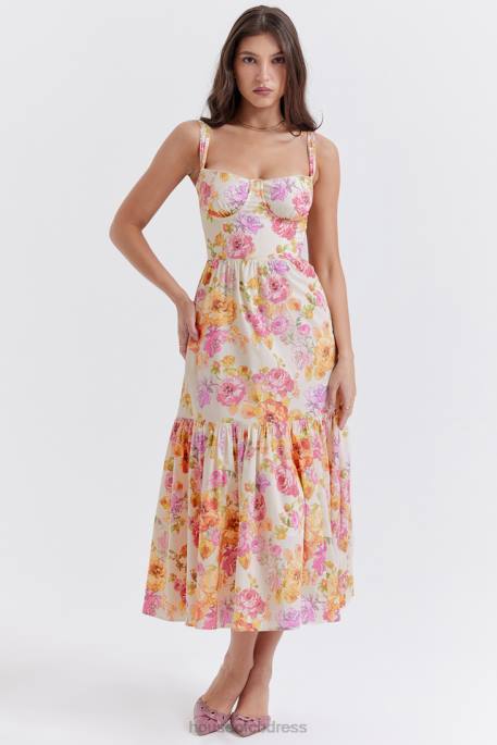 House of CB Elia Ivory Floral Midi Sundress Clothing 4H6N257