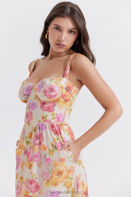 House of CB Elia Ivory Floral Midi Sundress Clothing 4H6N257