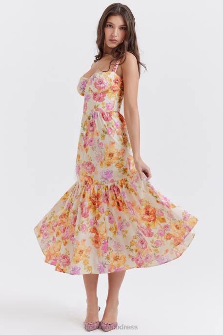 House of CB Elia Ivory Floral Midi Sundress Clothing 4H6N257