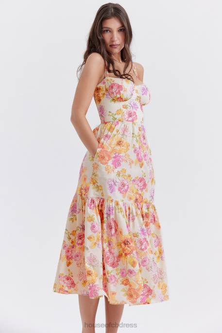 House of CB Elia Ivory Floral Midi Sundress Clothing 4H6N257