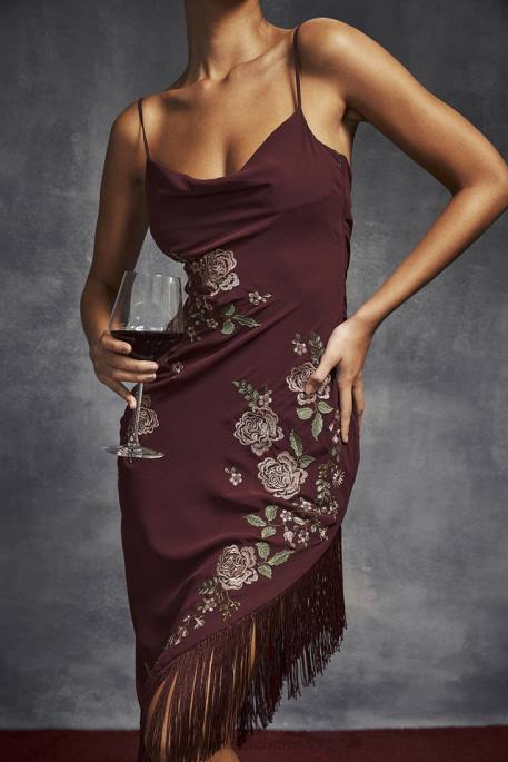 House of CB Eloisa Wine Embroidered Midi Dress Clothing 4H6N361