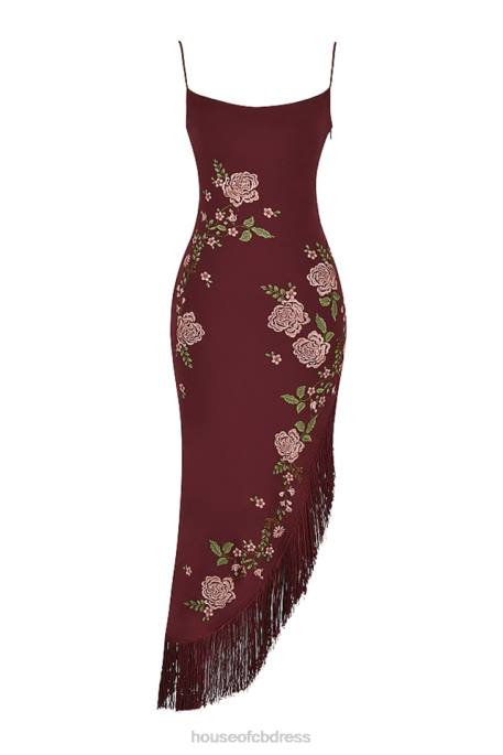 House of CB Eloisa Wine Embroidered Midi Dress Clothing 4H6N361