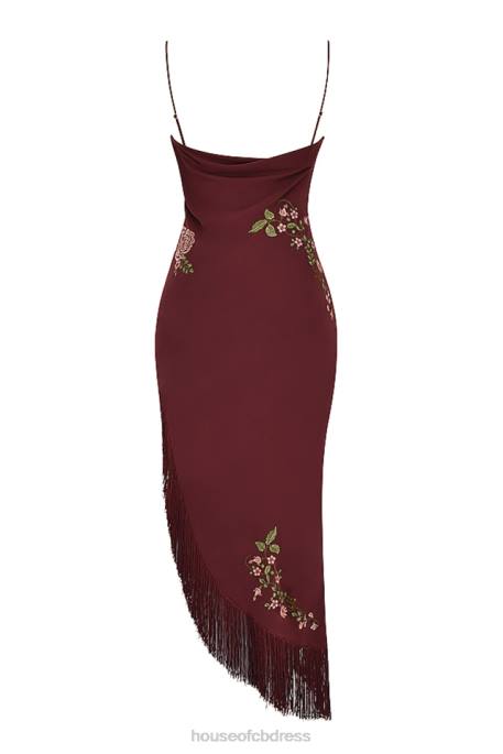 House of CB Eloisa Wine Embroidered Midi Dress Clothing 4H6N361