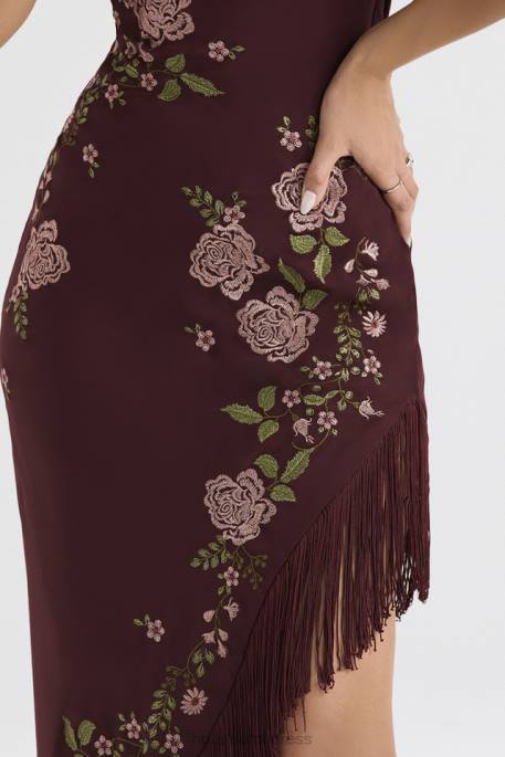 House of CB Eloisa Wine Embroidered Midi Dress Clothing 4H6N361