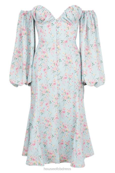 House of CB Hope Blue Floral Bardot Midi Sundress Clothing 4H6N608