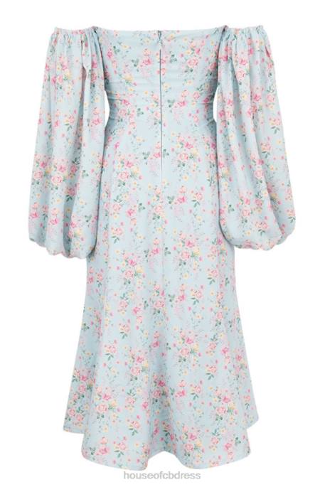 House of CB Hope Blue Floral Bardot Midi Sundress Clothing 4H6N608