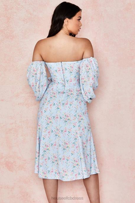 House of CB Hope Blue Floral Bardot Midi Sundress Clothing 4H6N608