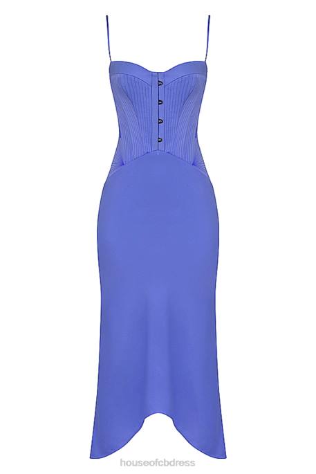House of CB Imogen Periwinkle Satin Corset Midi Dress Clothing 4H6N415
