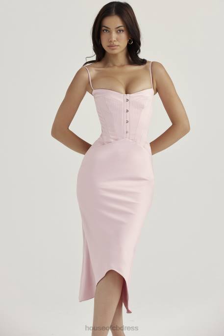 House of CB Imogen Rose Pink Satin Corset Midi Dress Clothing 4H6N407
