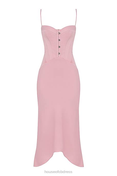 House of CB Imogen Rose Pink Satin Corset Midi Dress Clothing 4H6N407