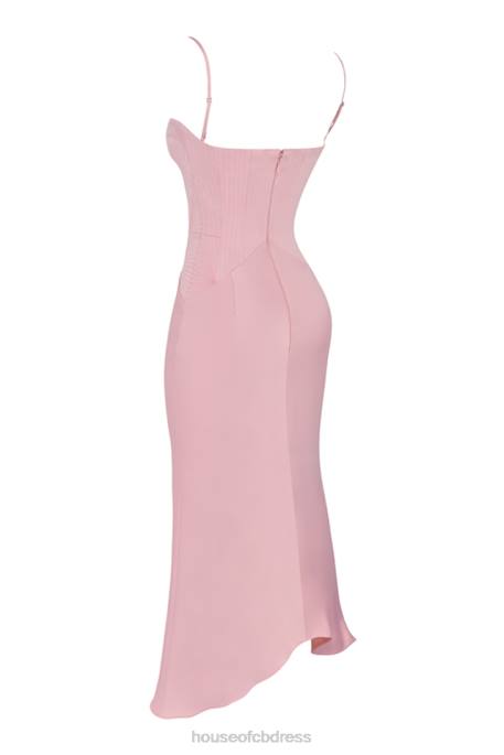 House of CB Imogen Rose Pink Satin Corset Midi Dress Clothing 4H6N407