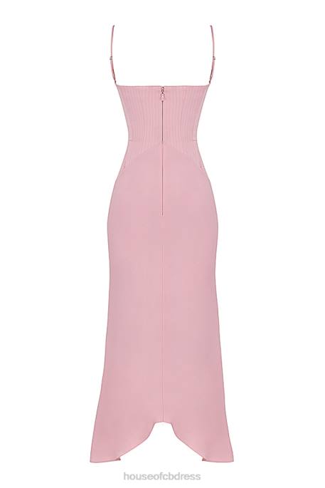 House of CB Imogen Rose Pink Satin Corset Midi Dress Clothing 4H6N407