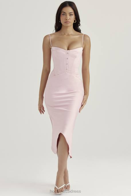 House of CB Imogen Rose Pink Satin Corset Midi Dress Clothing 4H6N407