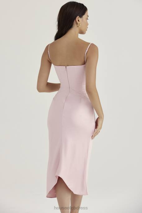 House of CB Imogen Rose Pink Satin Corset Midi Dress Clothing 4H6N407