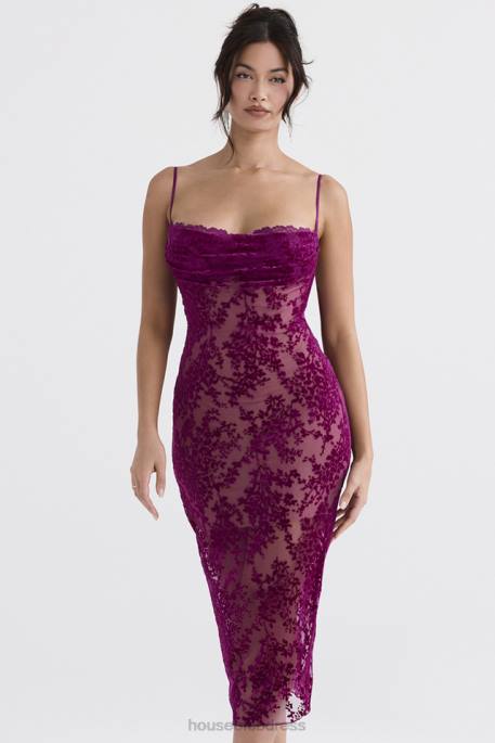 House of CB Ione Cranberry Devore Midi Dress Clothing 4H6N323