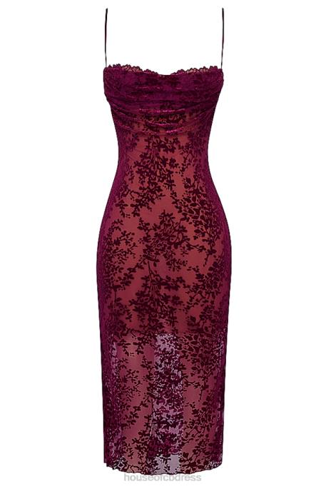 House of CB Ione Cranberry Devore Midi Dress Clothing 4H6N323