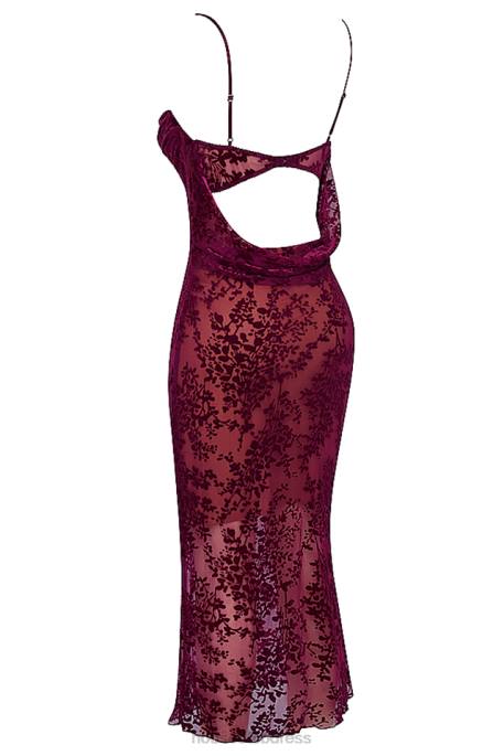 House of CB Ione Cranberry Devore Midi Dress Clothing 4H6N323
