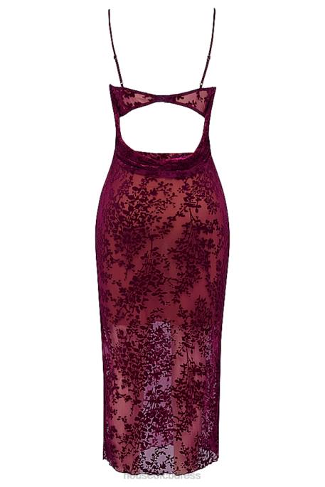 House of CB Ione Cranberry Devore Midi Dress Clothing 4H6N323