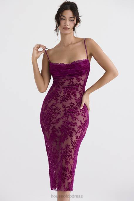 House of CB Ione Cranberry Devore Midi Dress Clothing 4H6N323