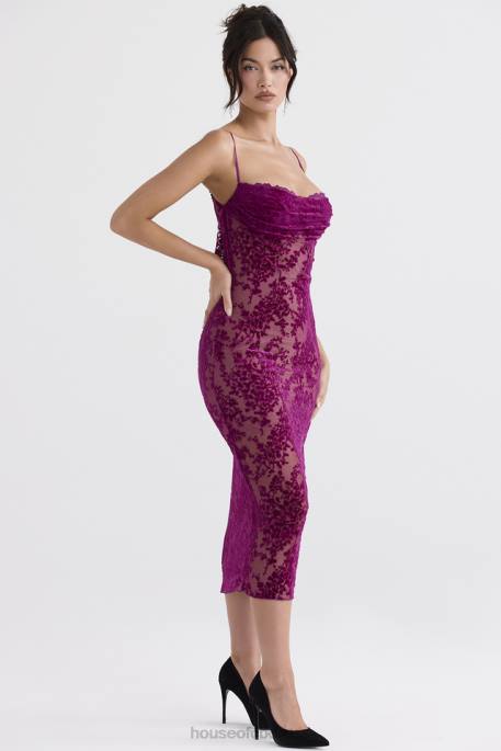 House of CB Ione Cranberry Devore Midi Dress Clothing 4H6N323