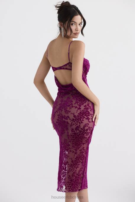 House of CB Ione Cranberry Devore Midi Dress Clothing 4H6N323