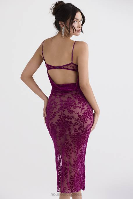 House of CB Ione Cranberry Devore Midi Dress Clothing 4H6N323