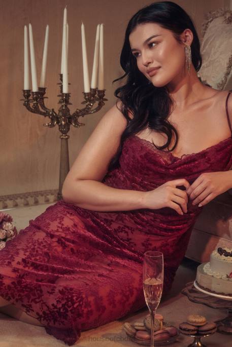 House of CB Ione Cranberry Devore Midi Dress Clothing 4H6N323